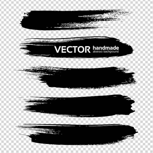 Abstract big long ink black thick brush strokes on imitation transparent background