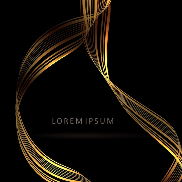 Abstract black background isolated gorgeous wave patterns in gold color