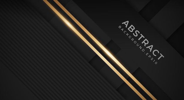 Abstract Black Background with Golden Lines Luxury Geometric Backdrop with Textured Paper Layers