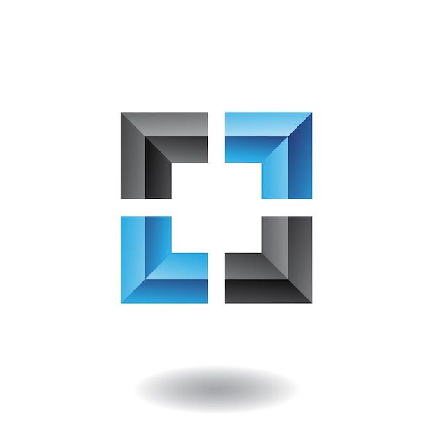 Abstract Black and Blue Embossed Square Frame Logo Icon