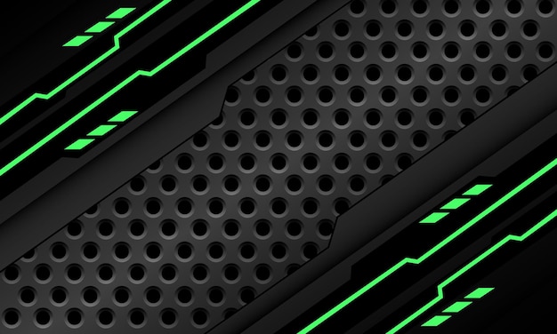 Abstract black circuit green cyber slash grey metal circle mesh design technology future background