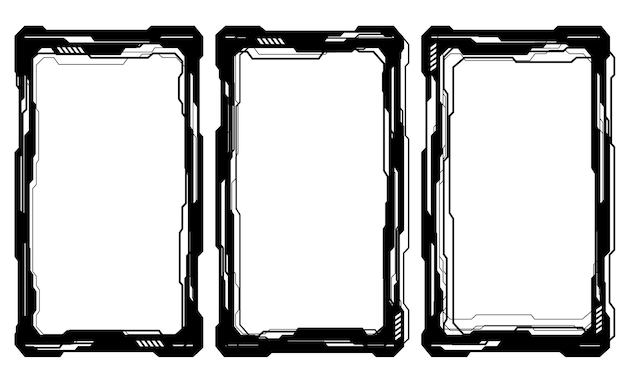 Abstract black cyber circuit line frame blank space collection white modern technology futuristic