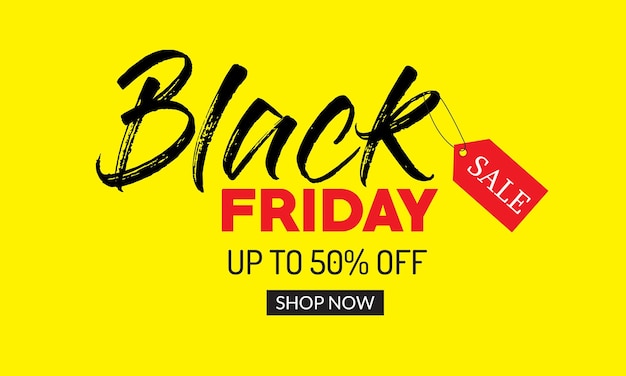 abstract black friday text banner with sale tag and yellow bg