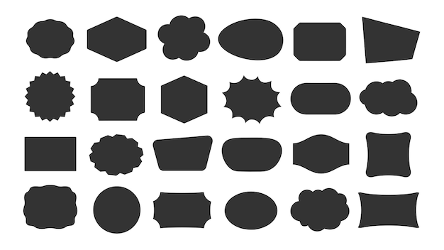 Abstract black geometric shape silhouettes Frame templates speech bubbles badges sticker think cloud