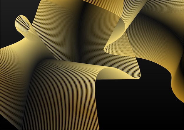 Abstract black and gold lines background with light effect