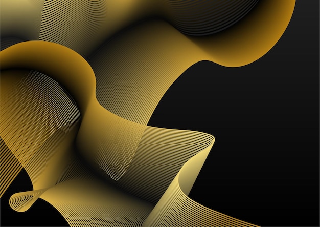 Abstract black and gold lines background with light effect