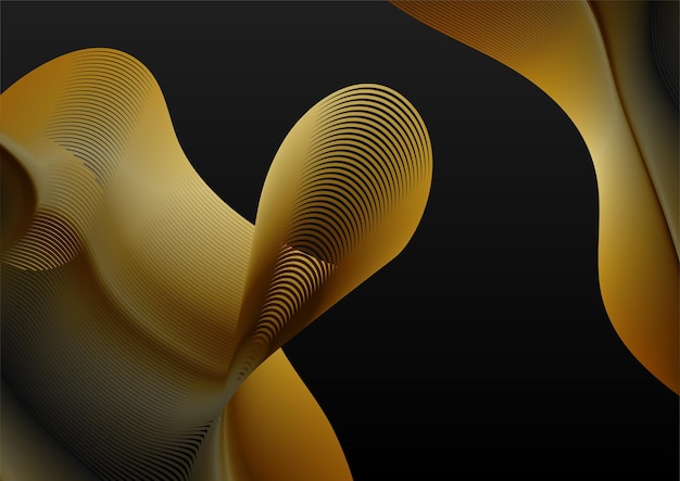 Abstract black and gold lines background with light effect