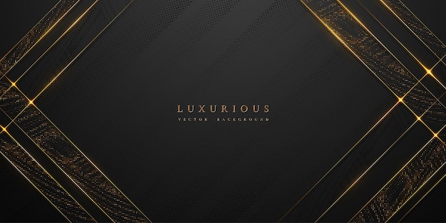 Abstract black and gold luxury vector background with abstract gold dots and shining golden lines