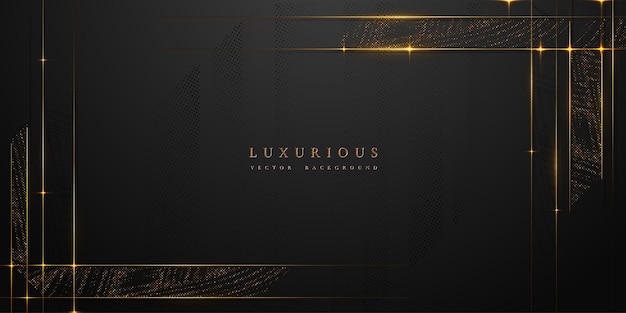 Abstract black and gold luxury vector background with abstract gold dots and shining golden lines