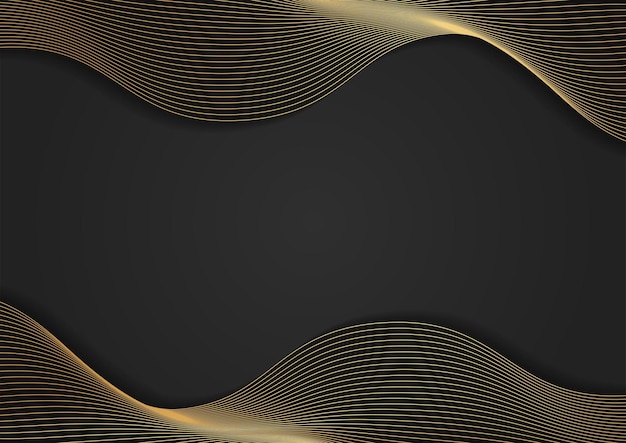 Abstract black and gold wavy lines luxury background