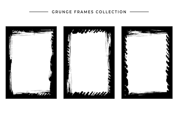 Abstract black grunge brush stroke frames picture set on white background