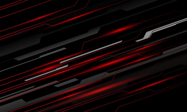 Abstract black line cyber circuit slash red light silver design future technology background vector