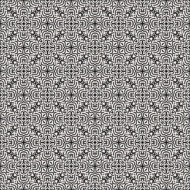 Abstract black line zigzag flower seamless pattern background blossom indian ethnic decorative