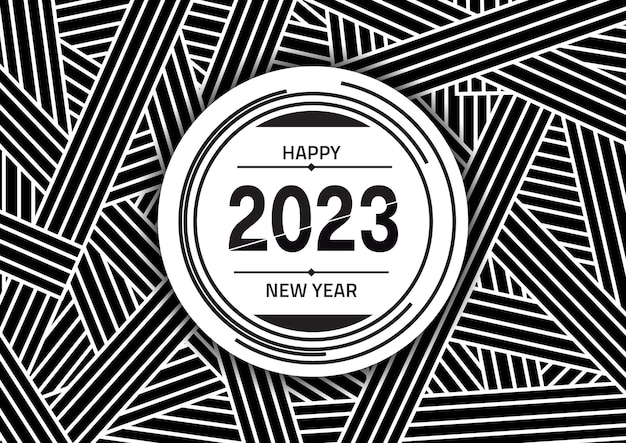 Abstract Black lines typography 2023 Happy New Year card Liquify Line Smooth line black and white