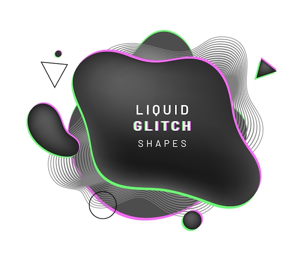 Abstract black liquid shape with glitch and blurry design