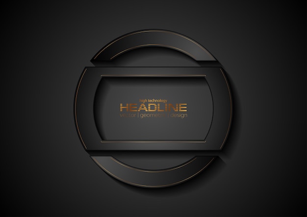 Vector abstract black logo emblem design with bronze outlines