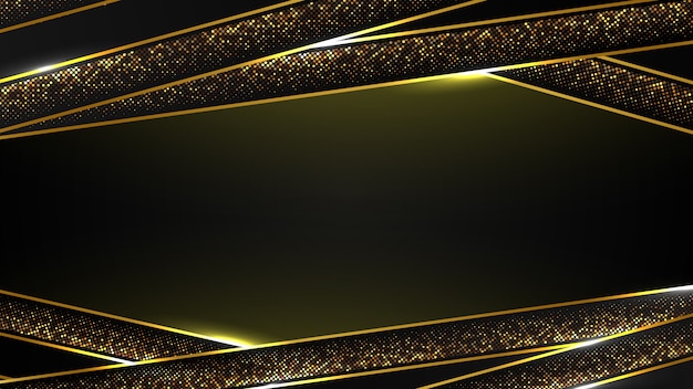 Abstract black luxury background of modern dark gold curve line and golden sparkle, elegant