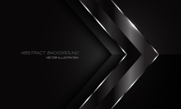 Abstract black metallic silver line arrow direction on dark with blank space  design modern futuristic background.