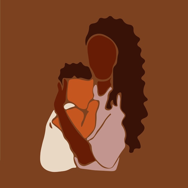 Abstract black mother and daughter in elegant line art style vector