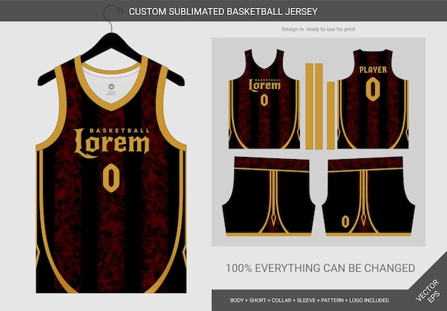 Abstract black red and gold basketball jersey uniform template