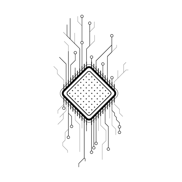 Vector abstract black simple line cpu, computer, technology doodle outline element vector design style