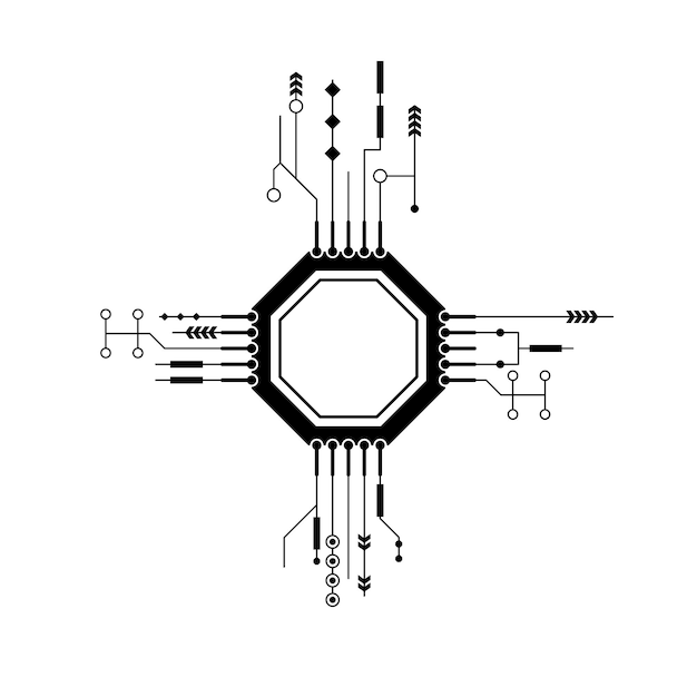 Abstract Black Simple Line Cpu, Computer, Technology Doodle Outline Element Vector Design Style