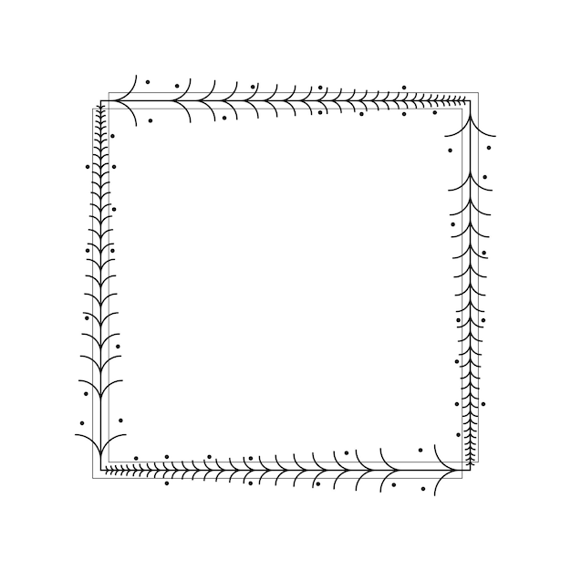 Abstract Black Simple Line Square With Leaf Leaves Frame Flowers Doodle Outline Element Vector