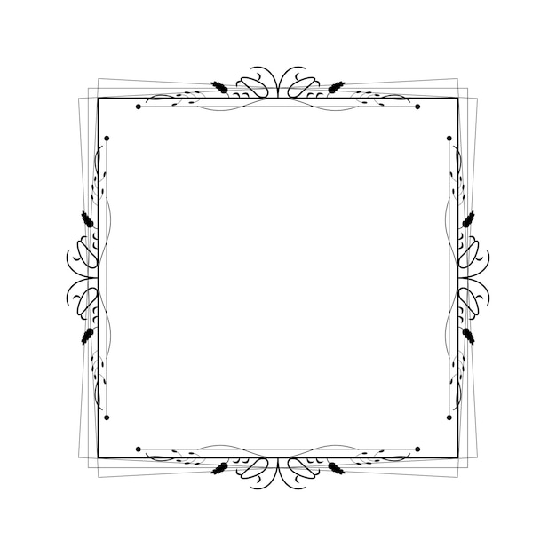 Abstract Black Simple Line Square With Leaf Leaves Frame Flowers Doodle Outline Element Vector