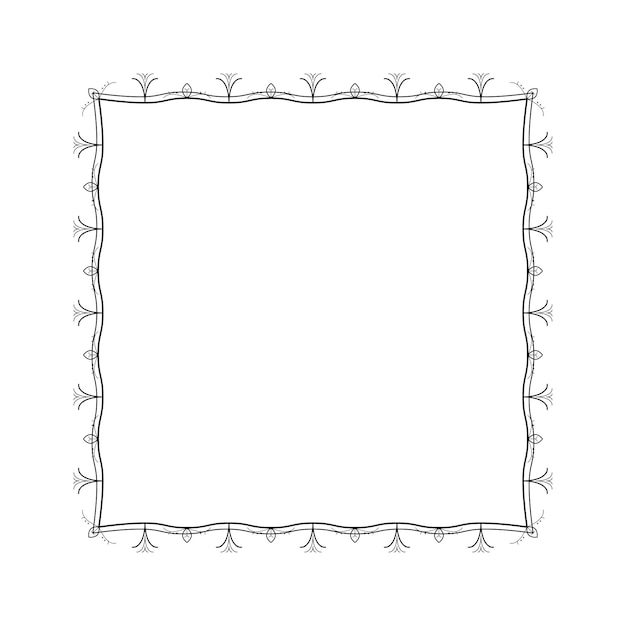 Abstract Black Simple Line Square With Leaf Leaves Frame Flowers Doodle Outline Element Vector