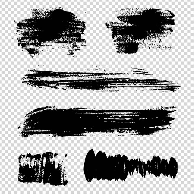 Abstract black straight short and long textured elements brush strokes on imitation transparent background