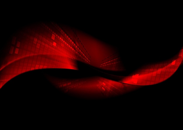 Abstract black tech background with red waves