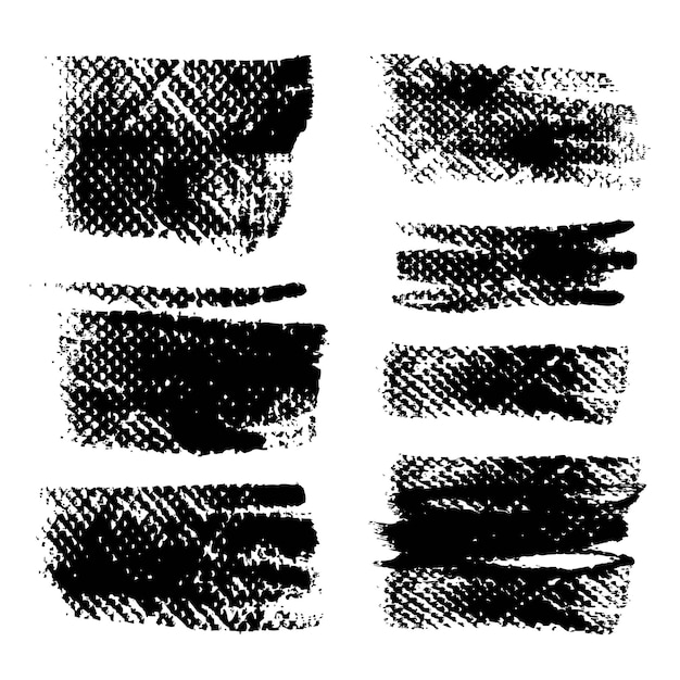 Abstract black textured smooth strokes and stamps isolated on a white background