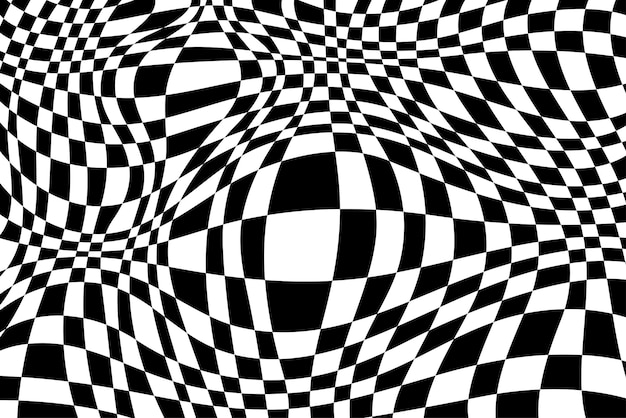 Abstract black and white checkered background Geometric pattern with visual distortion effect