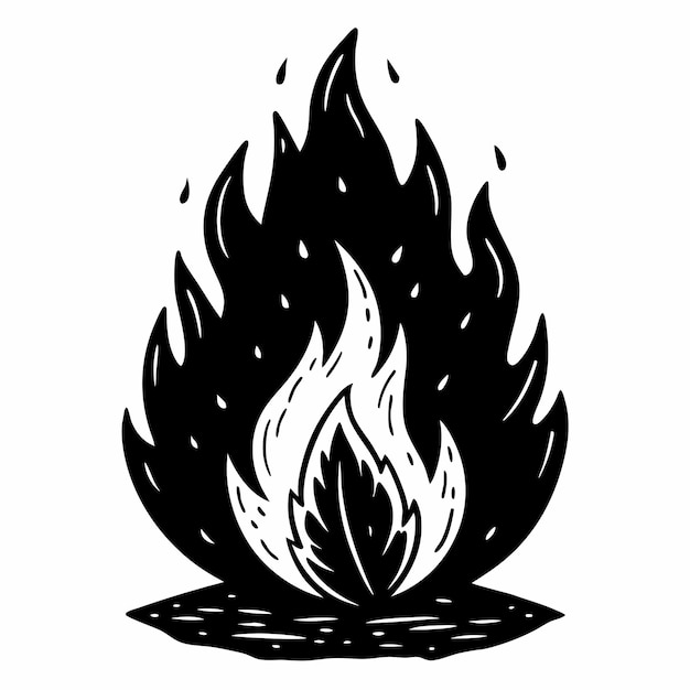 Abstract Black and White Fire Illustration with Stylized Flames