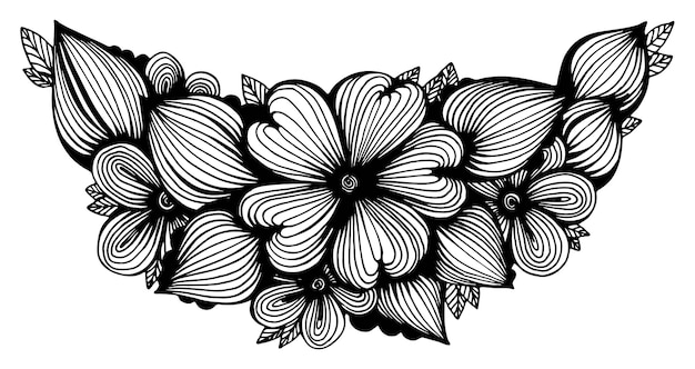 Abstract black and white line art background Waves optical illusions with a floral pattern Hand drawn vector doodle illustration Graphic sketch Isolated design element