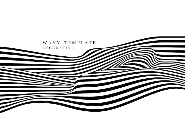 Abstract black and white op art lines pattern swirl wavy decorative template