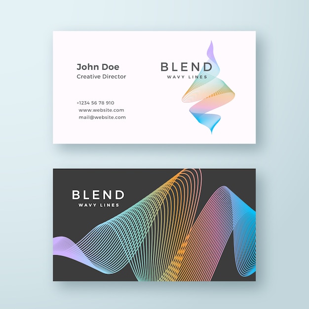 Abstract  Blend Wavy Business Card Template. Elegant Curved Lines with Bright Gradient Stationary Layout.