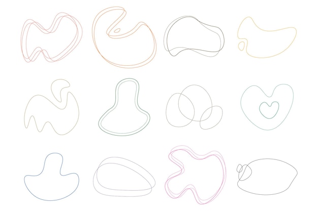 Abstract blob round line shapes set collection of random line art irregular line organic shape