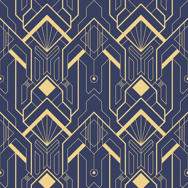 Abstract blue art deco seamless pattern 