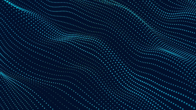 Abstract blue background of moving particles Futuristic dotted 3D wave Big data Vector illustration