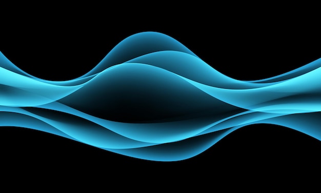 Abstract blue curve wave smooth light smoke on black background