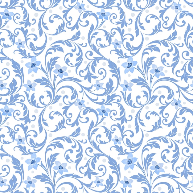 Abstract blue flowers ornament seamless pattern wallpaper.