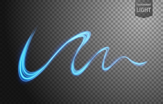 Vector abstract blue line of light with a transparent background