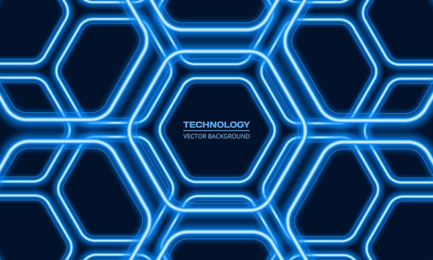 Abstract blue neon hexagon vector background