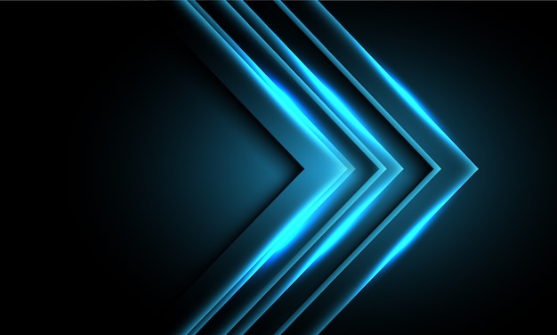 Abstract blue neon light arrow direction on black design modern futuristic technology background.