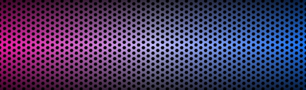 Vector abstract blue and purple neon geometric hexagonal mesh material header perforated metallic technology banner vector abstract widescreen background