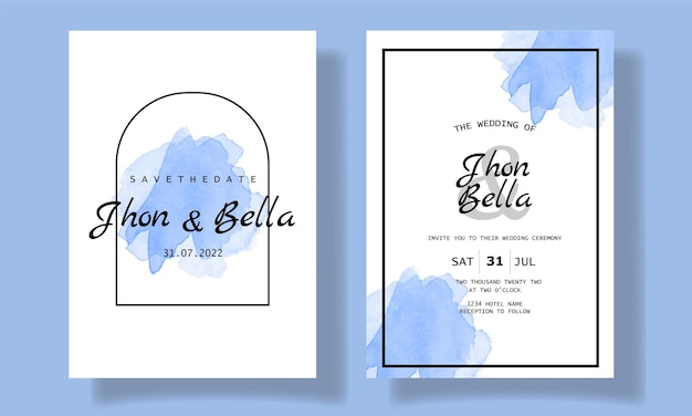 abstract blue watercolor frame wedding invitations background