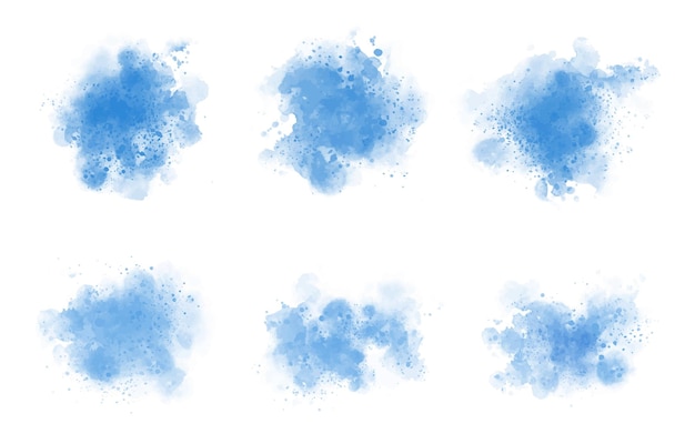 Abstract blue watercolor splatter set