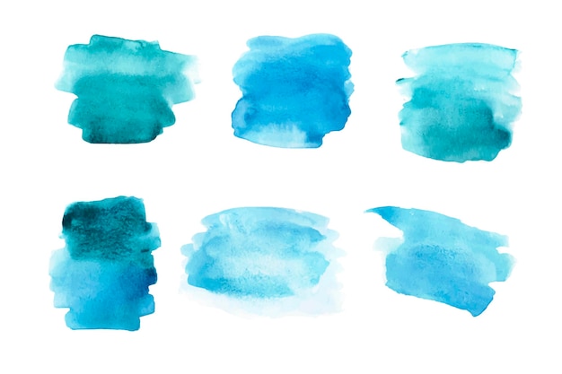 Abstract blue watercolor stain set. Watercolor hand drawn texture for backgrounds, cards, banners. L