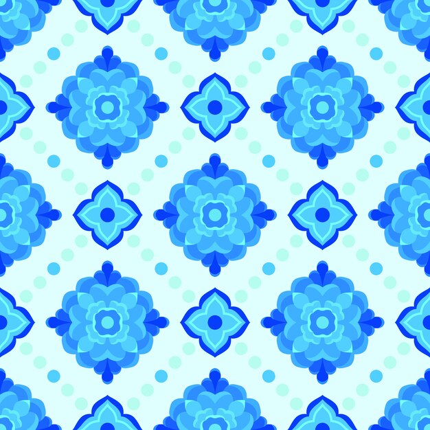 Abstract blue and white ornamental flower seamless pattern.